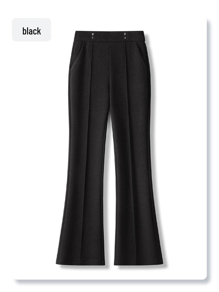 Women's Khaki Wool Acetate High-Waist Flared Pants for Autumn/Winter 2024