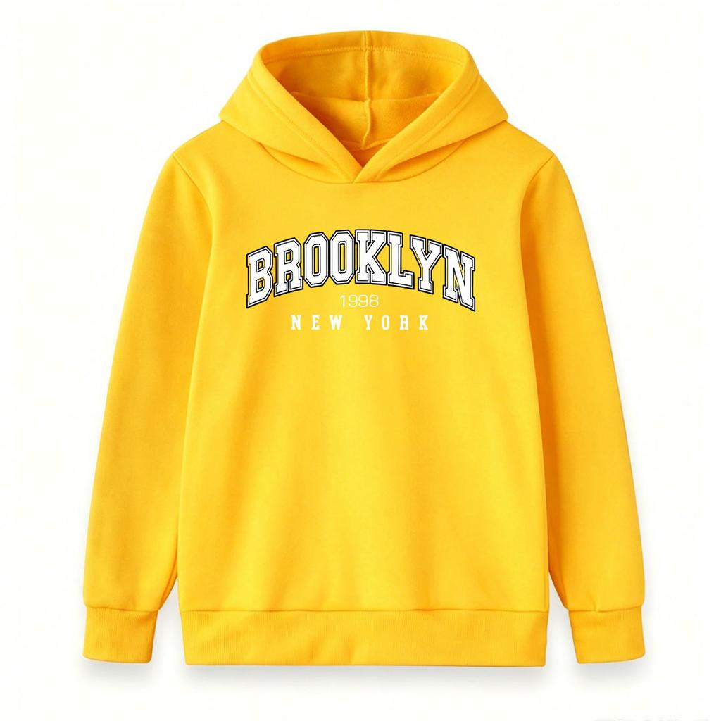 Kids Boys Girls Hoodie Sweatshirt, Retro BROOKLYN New York 1998 Letter Print Pullover Top, Casual Long Sleeve Lightweight Hooded Sweatshirts for