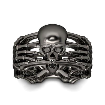 Nuovo anello teschio placcato oro nero in stile punk di Hecheng