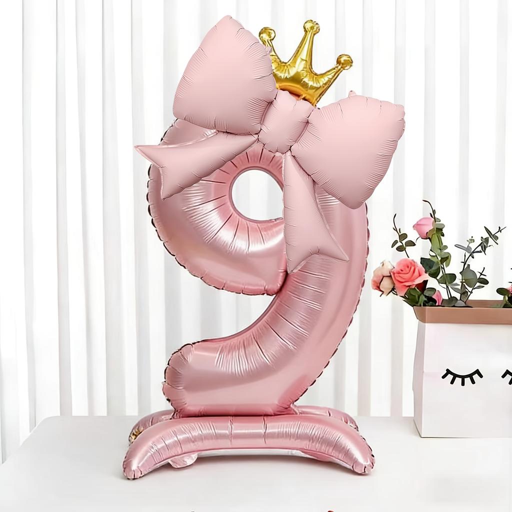 40inch Pink Crown Aluminum Foil Number 1st Balloon with Pink Bow Balloon for Birthday Party Decor Supplies Girls First Birthday