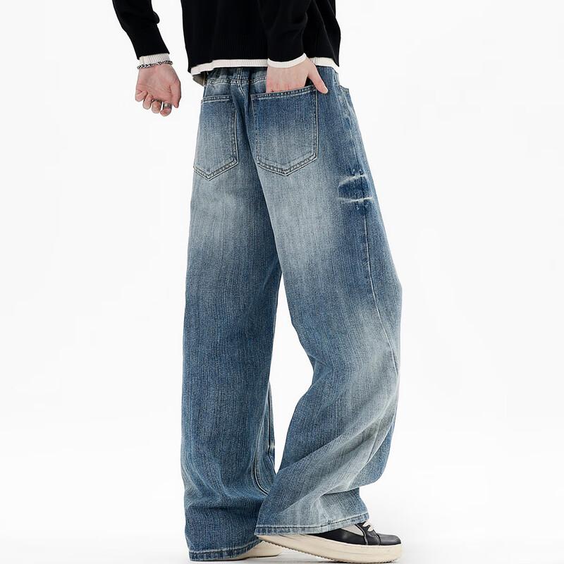 Unisexové retro prané džíny s vysokým pasem, volné a široké nohavice