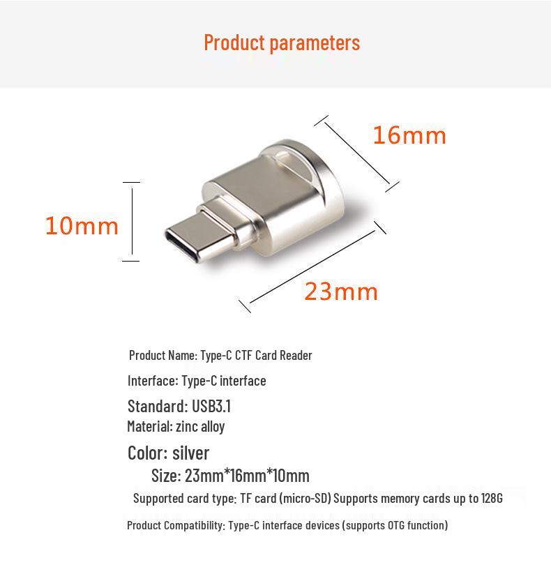 Mini-Metall-TF-Kartenleser für USB-C & Android-Geräte