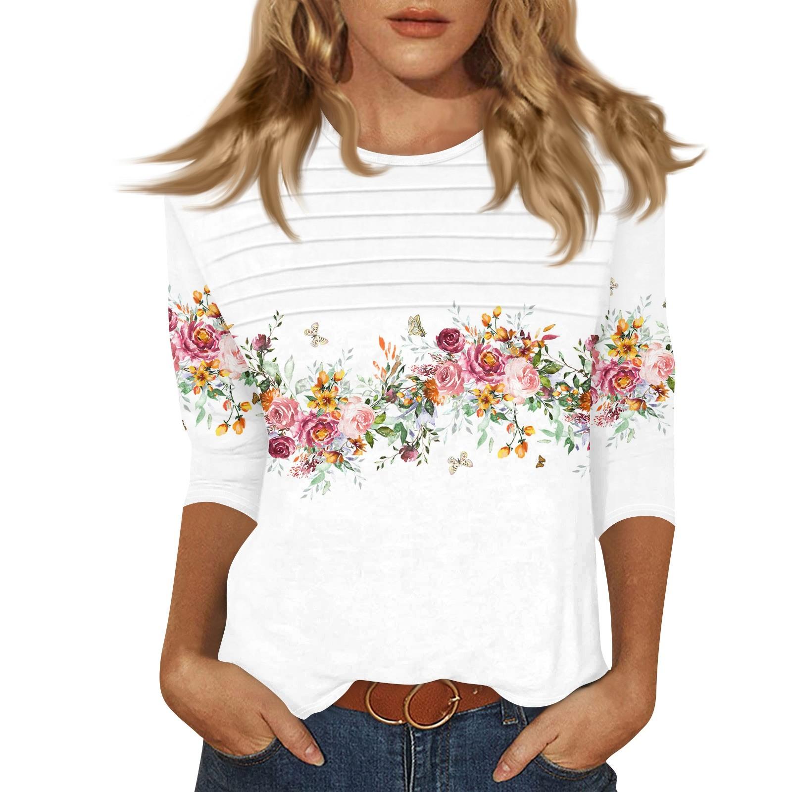 

Women s O-neck 3/4 Sleeve Striped Print Top S