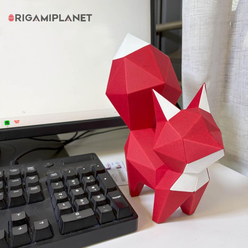 ORIGAMIPLANET Red Fox 3D Origami Paper Craft 3D Paper Sculpture for Home Creative Handmade Paper Unique DIY Animal Model Paper Craft Gift for Teens