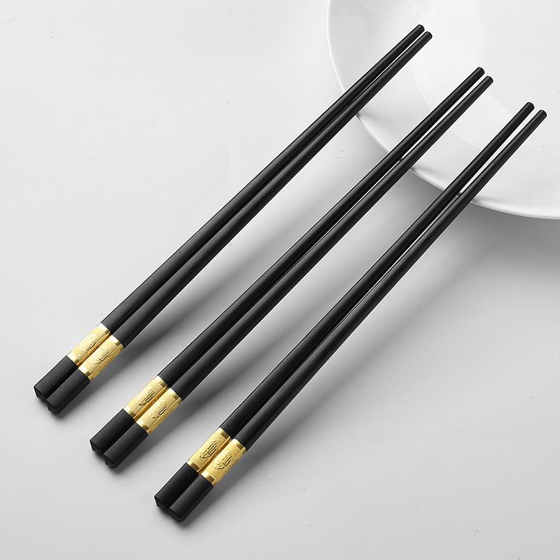 Alloy Chopsticks 10 Pairs Mold Resistant Antibacterial Non Slip Heat Resistant Reusable Kitchen Tableware for Daily Use one size