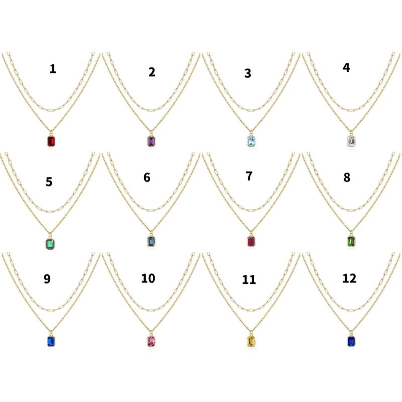 Elegant Double Layer Necklace Featuring December Birthstones And 18k Gold Plating Rectangular Design Neckchain For Women