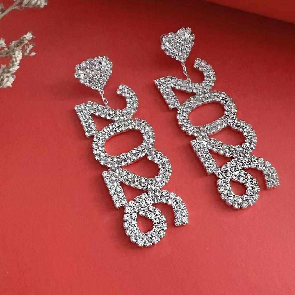 Strass Neujahrs-Ohrringe Kristallschmuck Strass-Ohrringe Vintage 2026 Ohrstecker Party