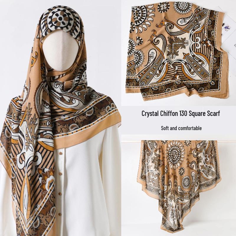 Damenmode 130x130 Seidenähnlicher Gaze Quadratischer Schal Stola - High-End, Leichtgewicht, Langer Schal