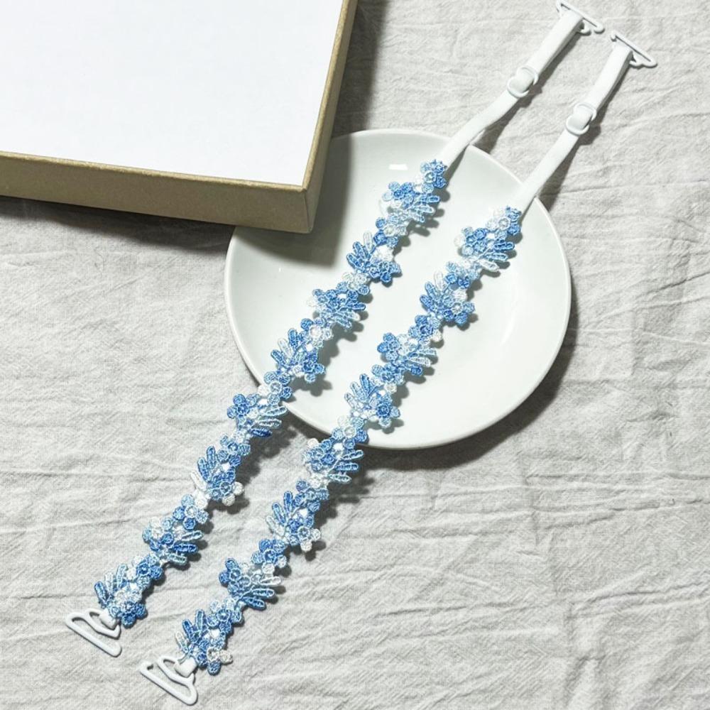 1pair Lace Flower Floral Bra Straps Adjustable Elastic Floral Shoulder Belts with Lace Trim Anti-slip Shoulder Straps Women