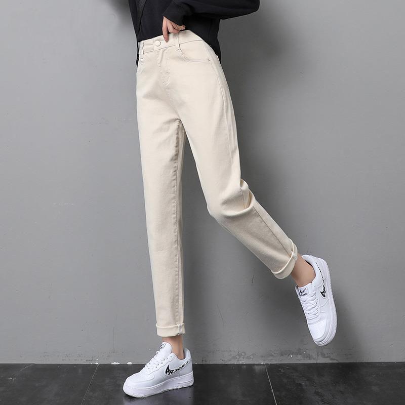Off-White Women's High Waist Velvet-Lined Slimming Cropped Harem Jeans