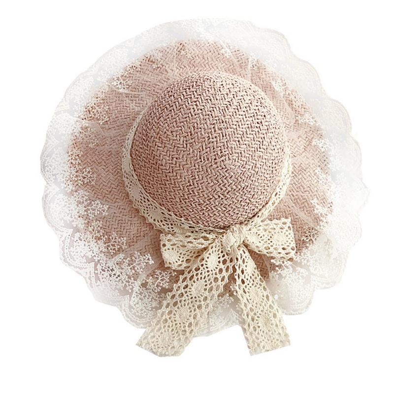 Girls Hats Summer Flowers Bow Straw Hat Children's Beach Cap Wide Brim Bohemia Cap Sun Hats