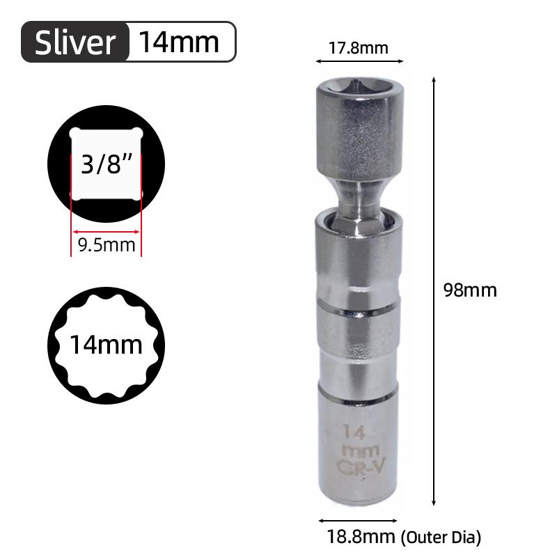 Universal Spark Plug Socket Wrench Adapter Magnetic 3/8" Drive 12 Angle Spark Plug Removal 14mm 16mm Car Repair Removal Tool