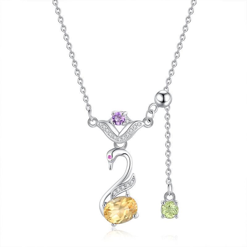 

Jewelry Natural Citrine Amethyst Topaz Swan Tassel Pendant S925 Sterling Silver Niche Clavicle Chain 925 silver