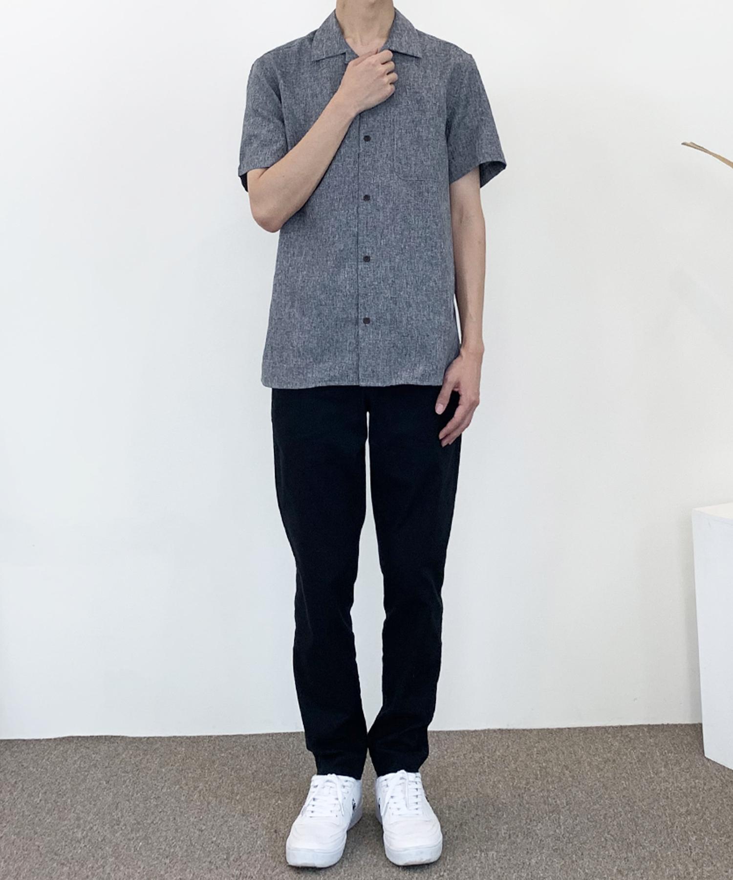 The Shirt Studio Light Navy Loose Fit Chambray Solid Open Collar Short Sleeve Shirt 100