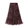 Print Midi Long Pleated Skirts for Women Elastic High Waisted A Line Skirts Casual Multi-Layers Flowy Swing Spring Fall Skirt Women's Travel Outfit