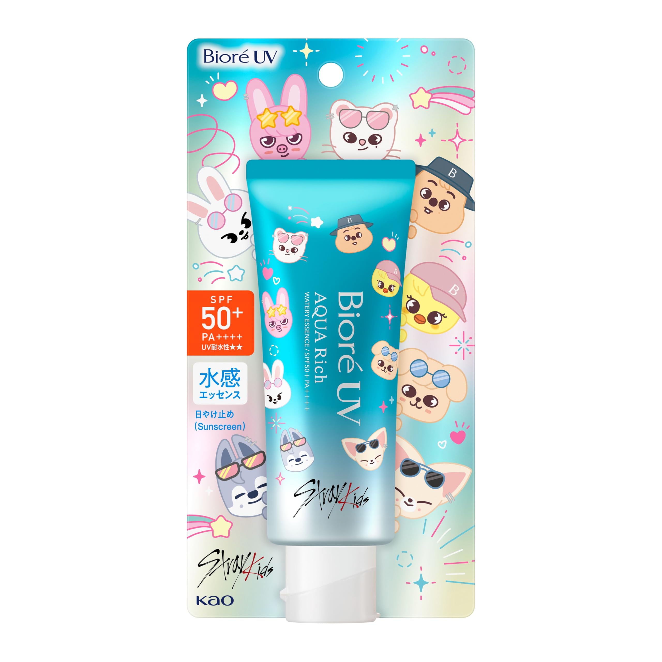 Biore UV Aqua Rich Водянистая эссенция 70 г Солнцезащитный крем SPF50 Дизайн SKZOO Stray Kids синий