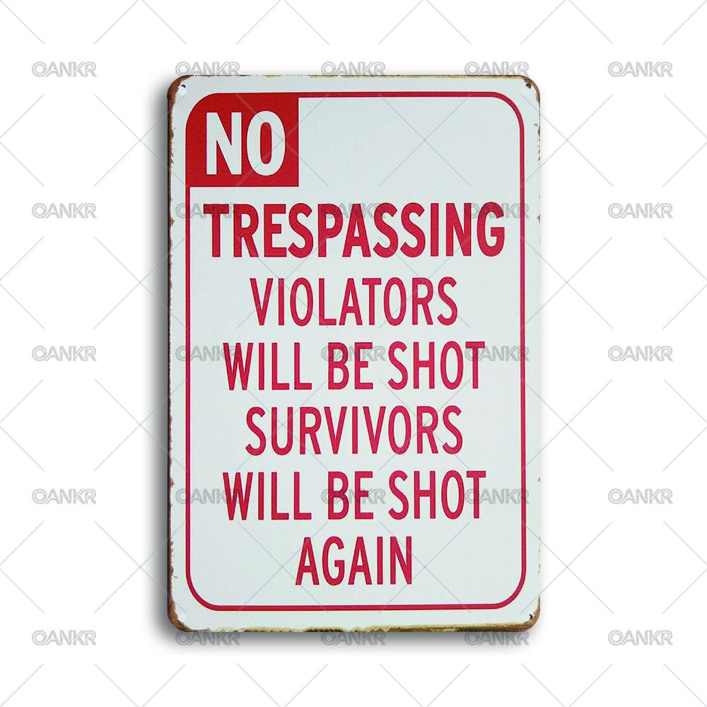 

Vintage Warning Art Metal Tin Sign No Trespassing Violators Will Be Shot Survivors Will Be Shot Again Metal Signs for Home Wall 20x30cm（7.8x11.8inch）
