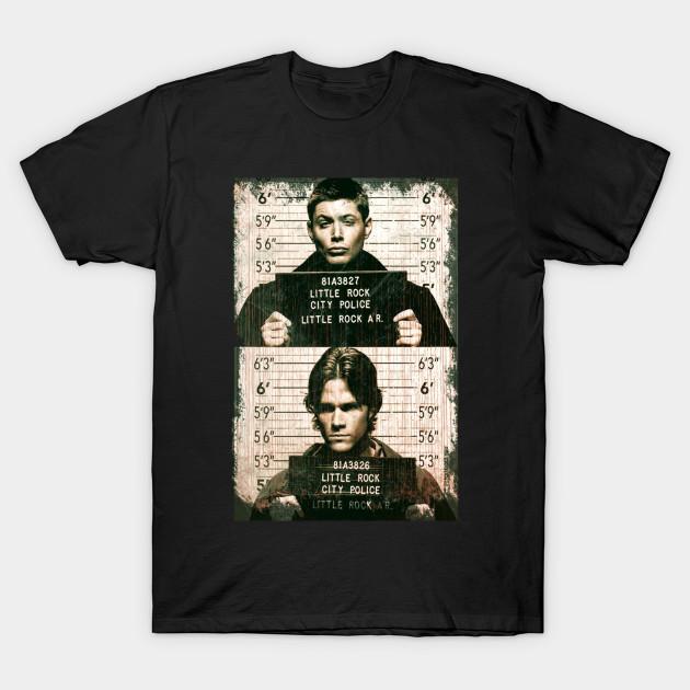 Men Black Print T-shirt Supernatural Mugshots No-Cut Transfer Paper Print Cotton Tshirt
