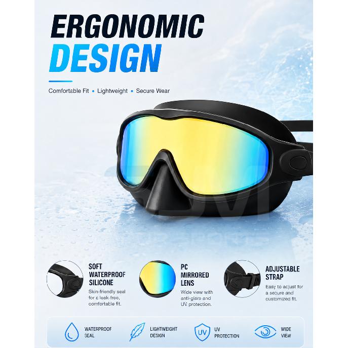 JSJM Upgraded Adult Swimming Goggles HD Anti-Fog Waterproof Swim Glasses Wide View UV Protection Adjustable Strap for Men Women2