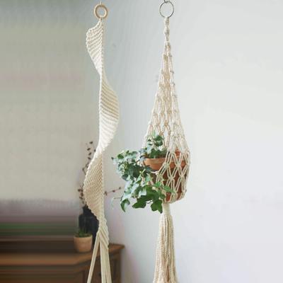 Hanging Planter with Tassels Hand-Woven Cotton Flower Pots Tapestry Net Bag Home Decor