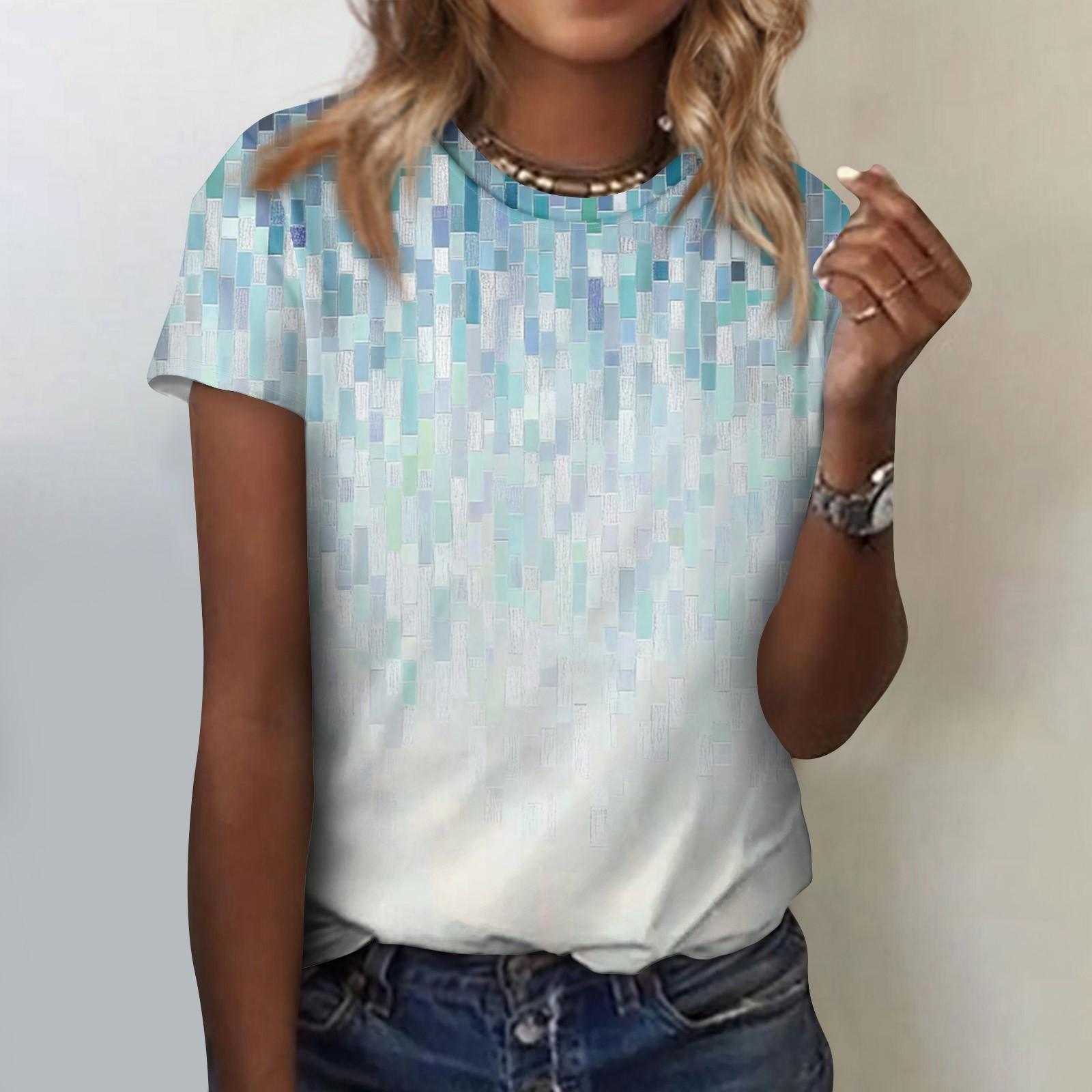 

Жіноча модна повсякденна блузка з круглим вирізом і короткими рукавами з квітковим принтом XXL білий