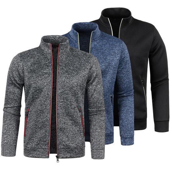 Stand Collar Long Sleeves Pockets Zipper Placket Sweatshirt Coat Men Spring Autumn Solid Color Plus Size Sport Outerwear