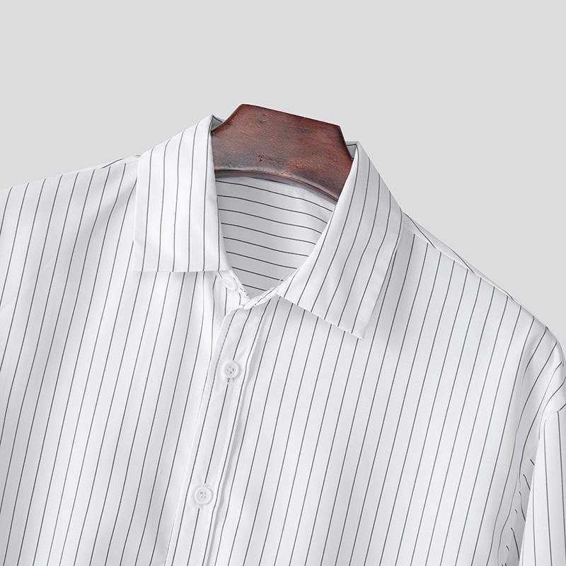 2026 Spring and Autumn New Men's Long-Sleeve Striped Shirt, Loose Short Base Shirt
