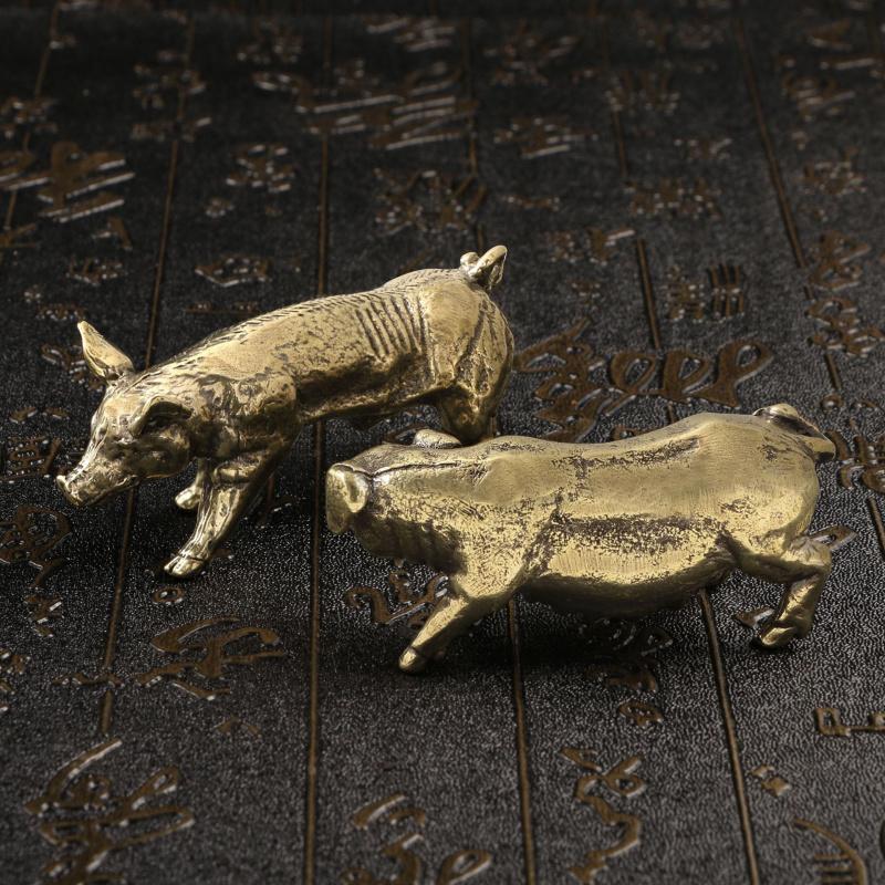 Čajový mazlíček Zvířecí ozdoba na stůl Pevná Hvězdné znamení Vepř Pár Starožitná bronzová řemeslná práce
