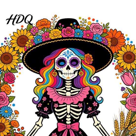 Versatile DIY Window Paster Day of the Dead Sugar Skull Lady Static Cling Día De Los Waterproof PVC Clings Muertos Sunflower Wreath Glass