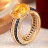 Exquisite Inlaid White Blue Champagne CZ Women's Ring Trendy Gold Color Geometry Daily Wear Party Jewelry Anniversary Gift
