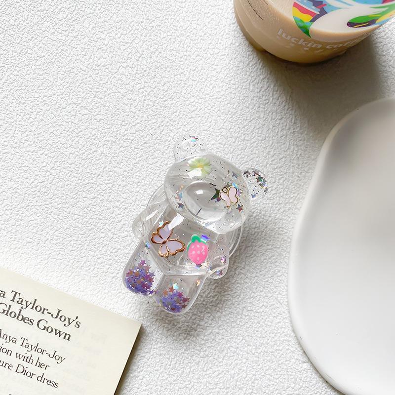 

Korean Ins Mobile Phone Airbag Holder Bear Transparent Flower Butterfly Small Fresh Glitter Pink Desktop Stable Portable