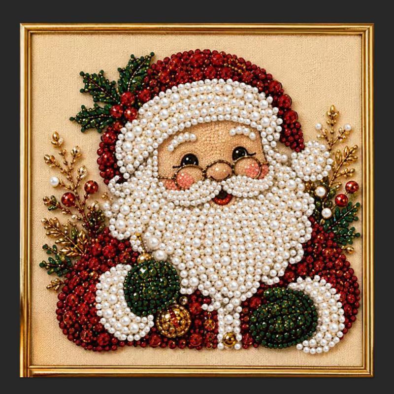 Christmas Santa Claus Pearl Art DIY Kit Framed Bead Embroidery Educational Craft Perfect Birthday Holiday Gift for Kids