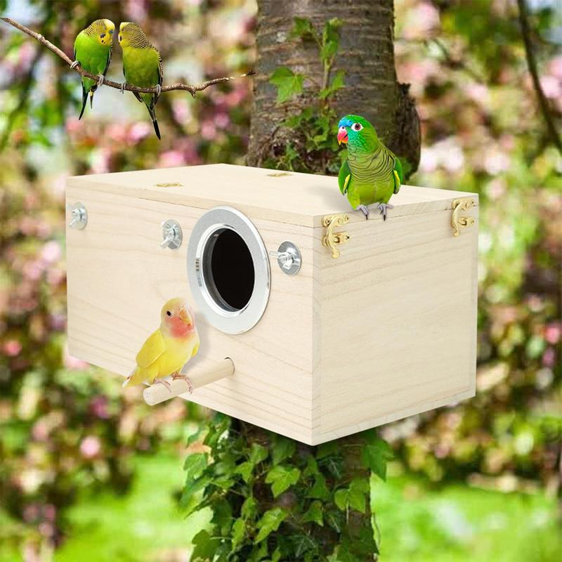 Parakeet Nest Box Wood Parrot Breeding Nest Cage House Nesting Boxes For Birds With Perch Stand Bird Cage Mating Box