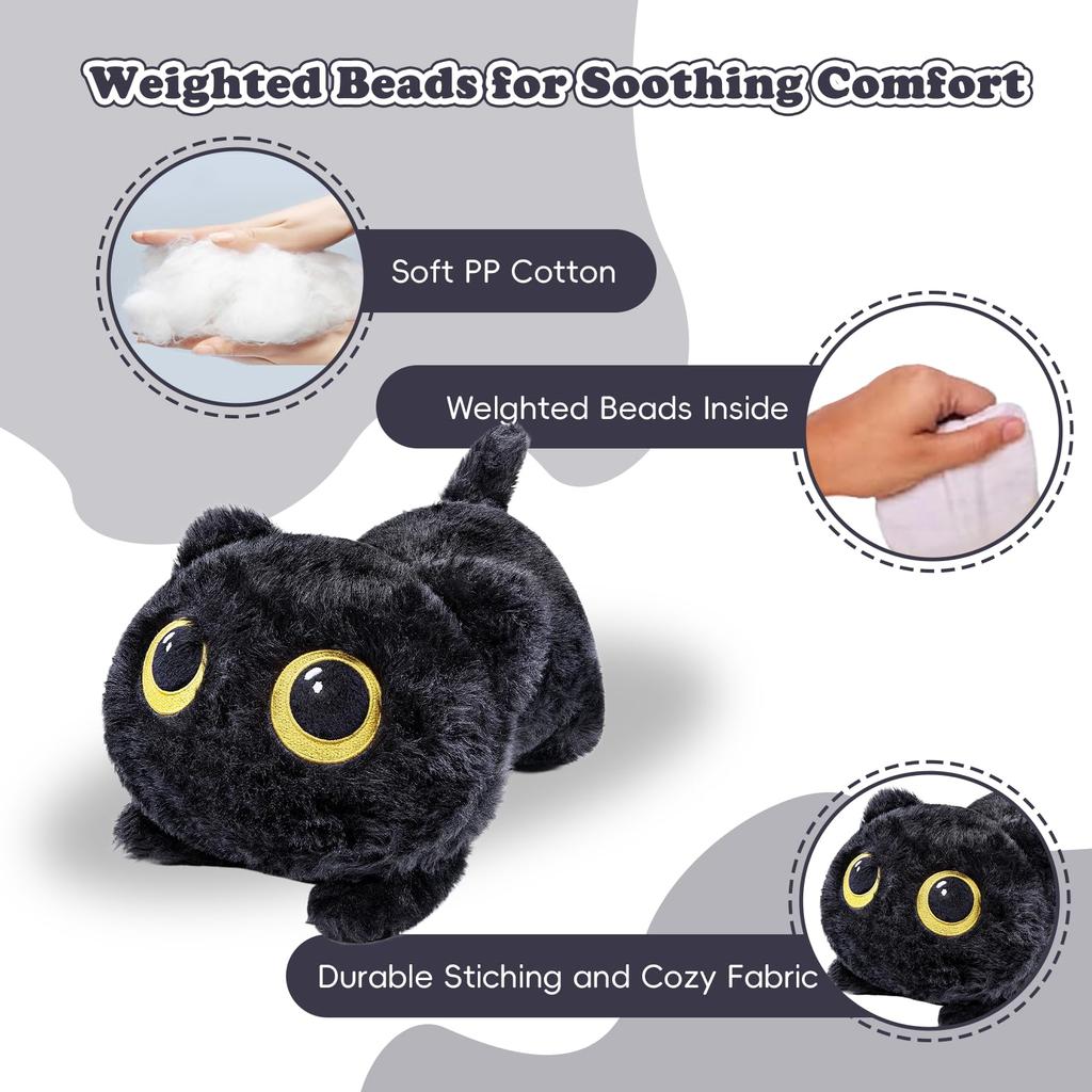 Black Cat Weighted Plush Toy with Cute Big Eyes, Soft To the Touch, 50cm, Perfect As a Birthday Gift (Black)