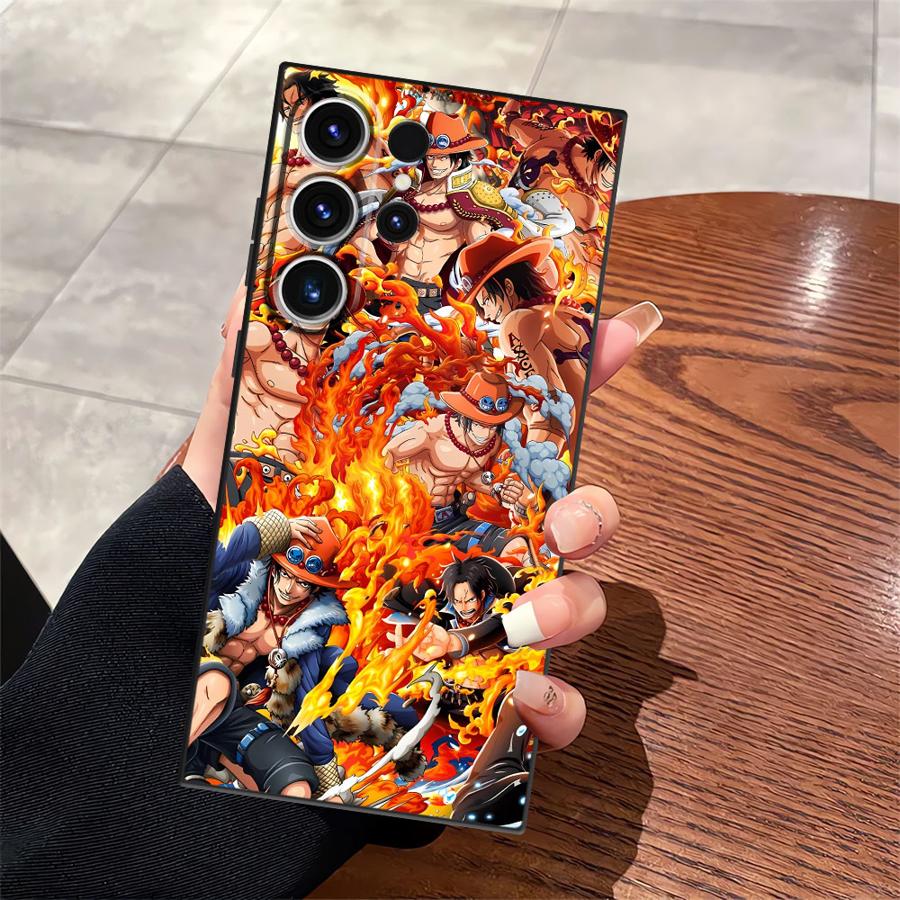 One Piece Luffy Ace Black Soft Phone Cover Case for Samsung Galaxy S25 Edge S21 FE S24 Plus S20 S23 Ultra
