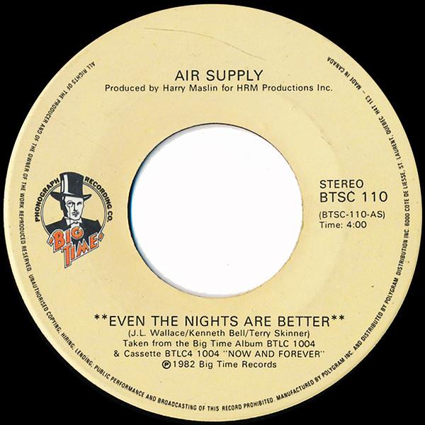 

7inch Record AIR SUPPLY - Even The Nights Are Better BTSC110 BIG TIME PHONOG 1982 Canada Rock Used