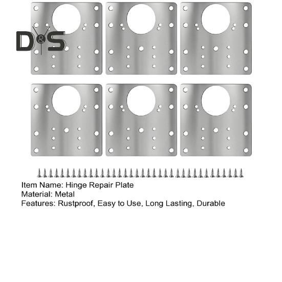 6-teiliges Reparaturplatten-Set für Schrankscharniere, rostbeständig, große Scharnier-Reparaturplatte, Reparaturset für Türscharniere, Platte mit Befestigungsschrauben