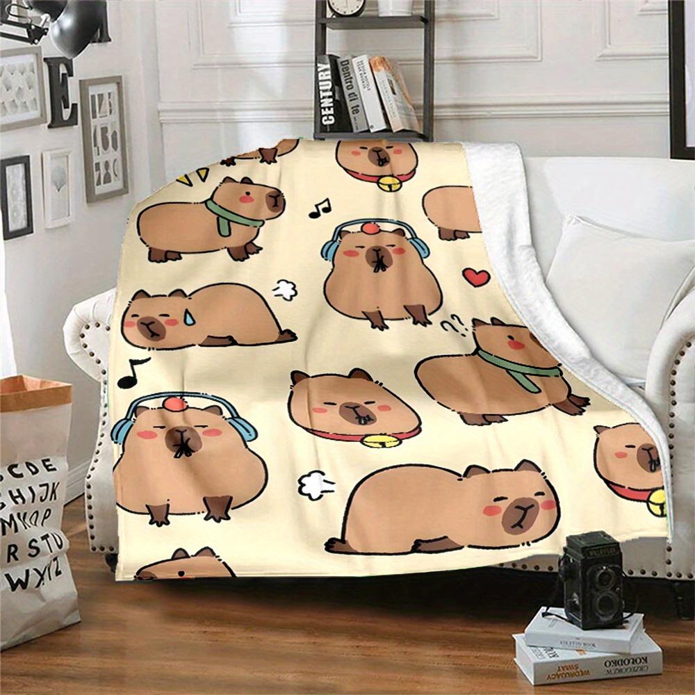 100% Polyester Flannel Throw Blanket, Contemporary Cartoon Capybara Design, Reversible All-Season Digital Print Non-Woven Fabric