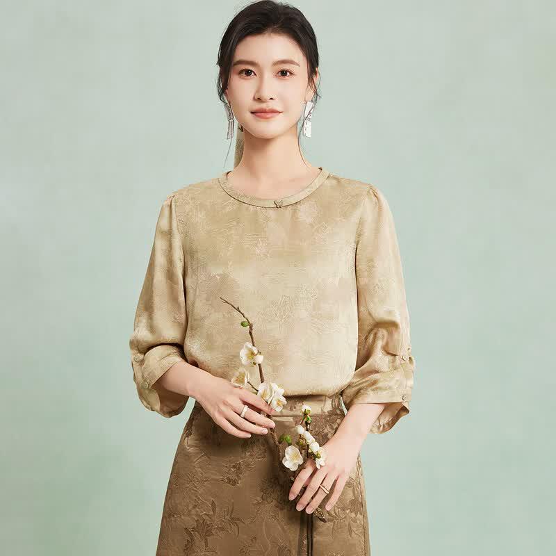 Women s Chinese Style Mulberry Silk Jacquard T-Shirt M