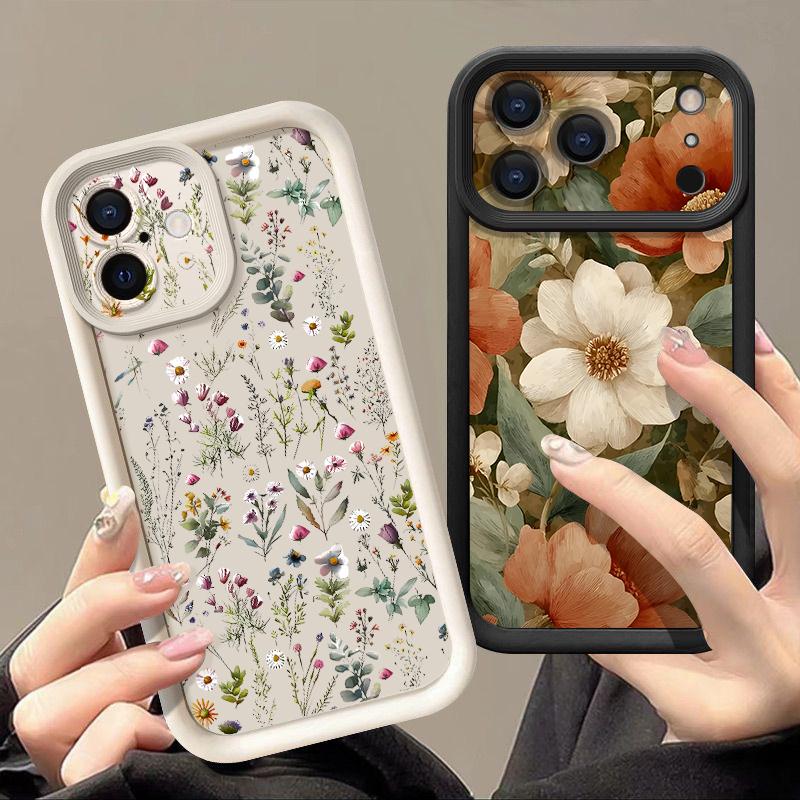 Vintage Floral Pattern Case For iPhone 17 Pro Max Shockproof Bumper Soft Cover For iPhone 16 15 14 13 Pro Max 16E 17E