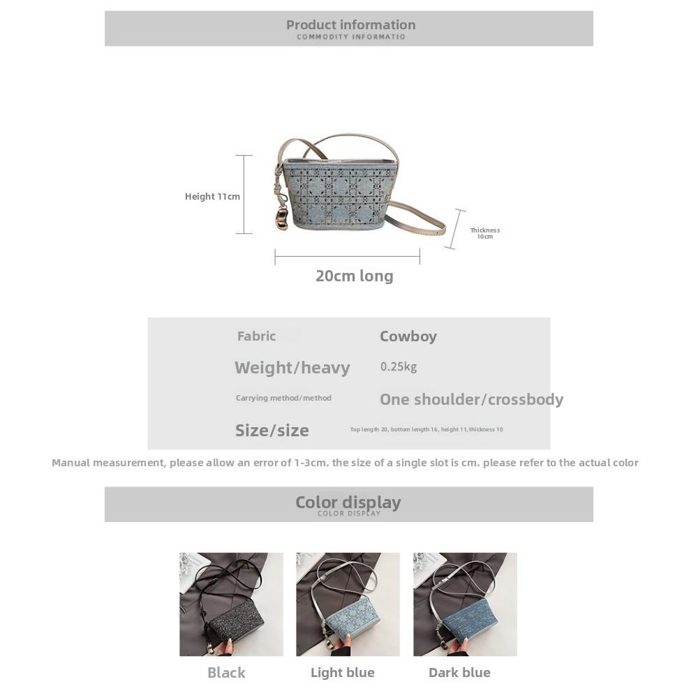 Light Luxury Sequined Small Bag Women's Shoulder Bucket Bag Denim Blue Chain Messenger Bag