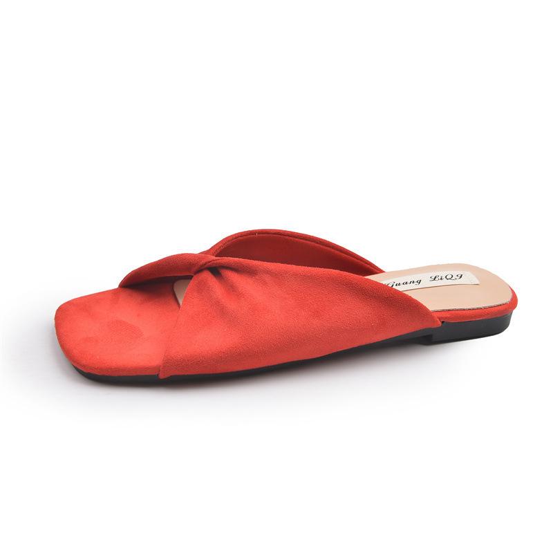 

Красивые крутые тапочки женская летняя новая модная универсальная модель на одной педали с мягкой подошвой пляжная швабра 40 красный