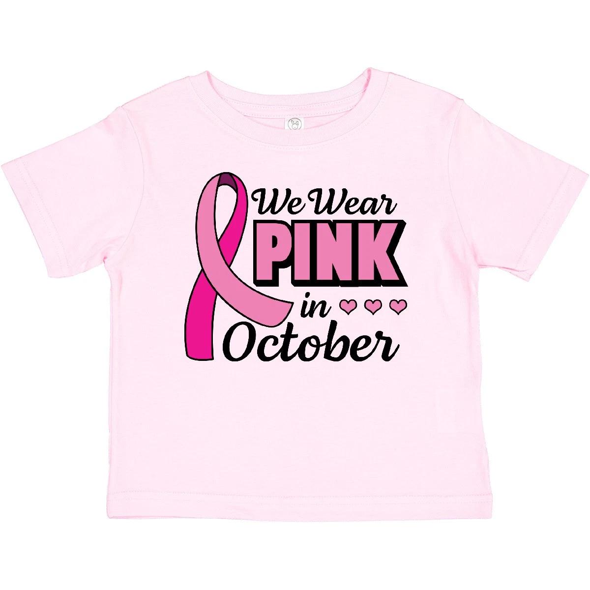 Inktastic Breast Cancer Awareness We Wear Pink In October Baby T-Shirt Ribbon 150