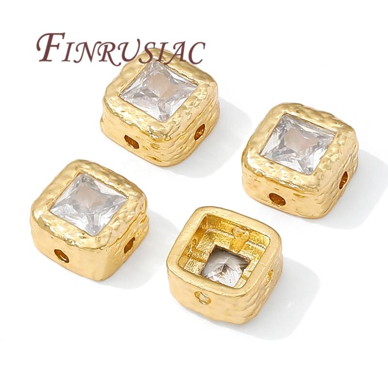 8mm 18K Gold Plated Square Spacer Bead For Jewelry Making,Zircon Bead For Bracelets,Separators For Beads,DIY Beading Accessories