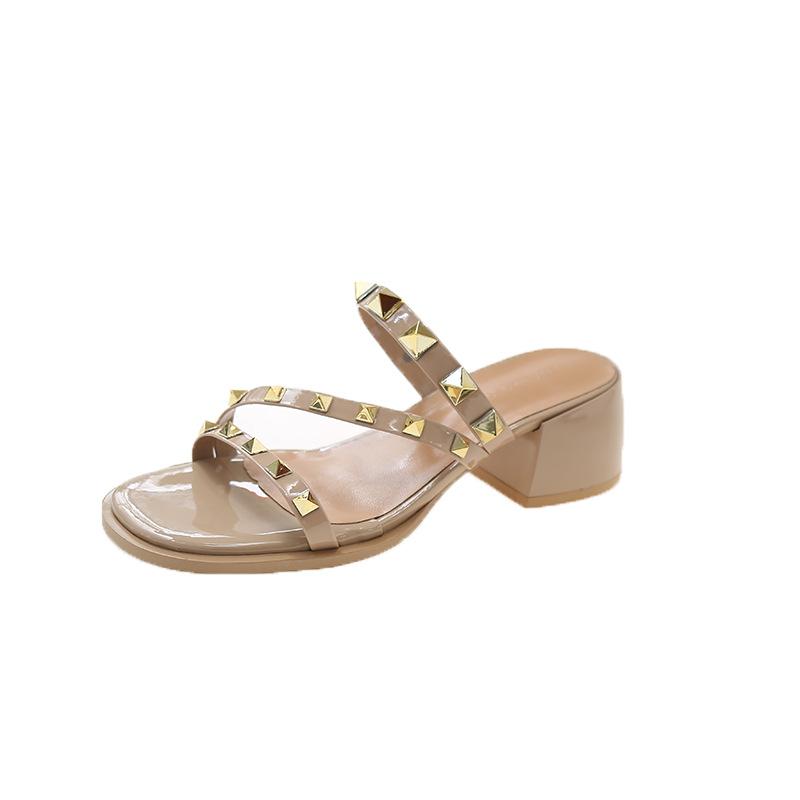 

Новые женские шлепанцы с заклепками, летние туфли на высоком каблуке, модные туфли на высоком каблуке для вечеринки, банкета, женские туфли на высоком каблуке, сексуальные сандалии 36