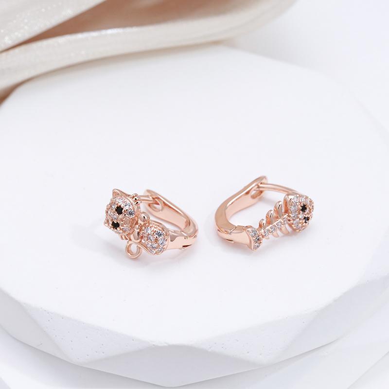Kinel Cute Cat Drop Earrings For Women Zircon Full Paved Romantic Party Stud Earring Gift