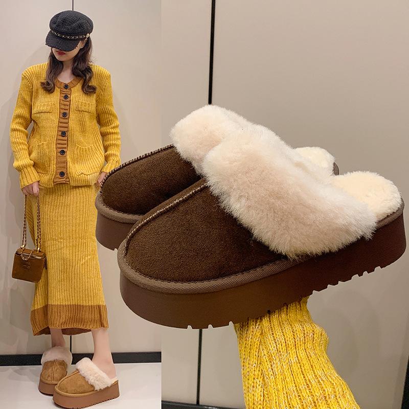 Thick-soled snow boots women's winter velvet outer wear bag head half slippers 2025 new lazy popular Mao Mao cotton shoes