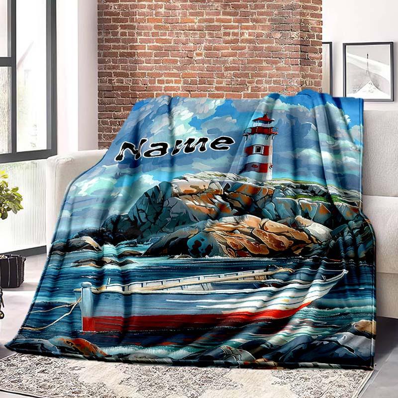 Sea Tower Customize Your Name Blanket Used For Chair Office Sofa Bed Camping Soft And Warm Giving Friends And Relatives Birthday Graduation Gift