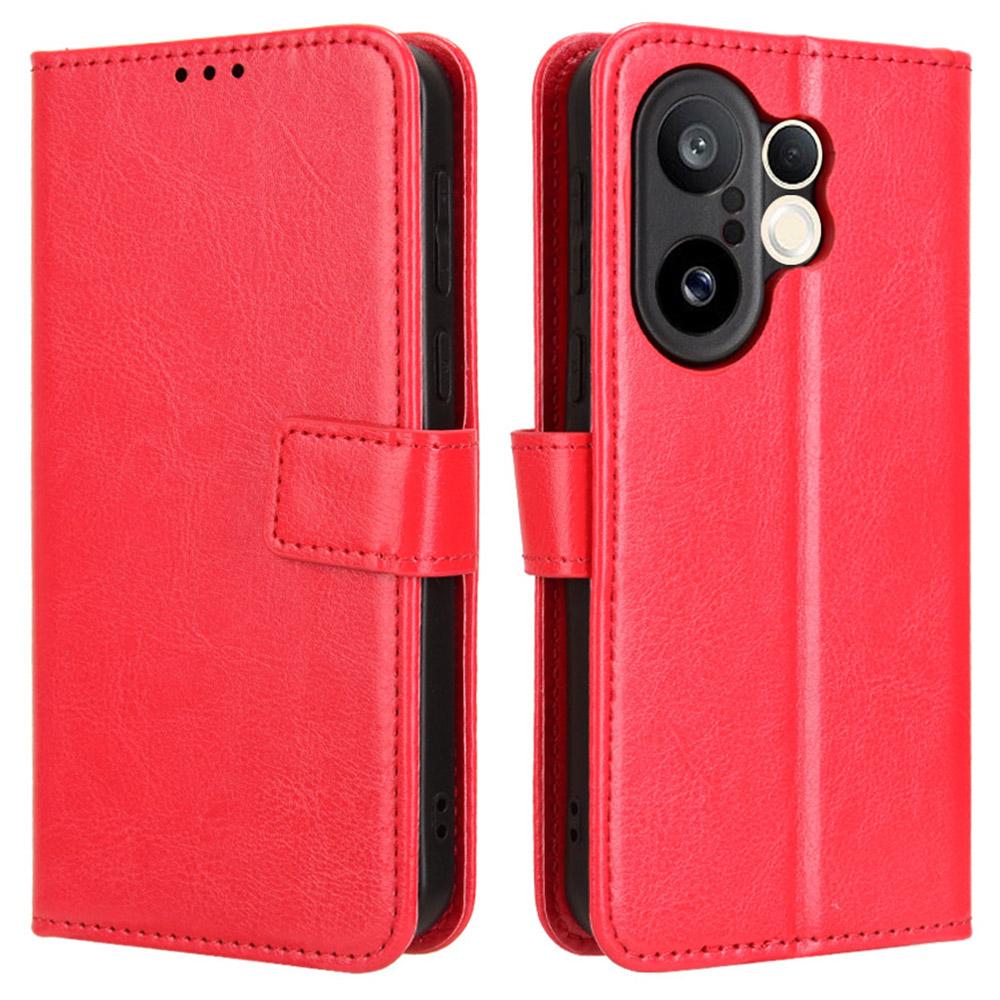 

For vivo X200 FE 5G/S30 Pro mini 5G PU Leather Case with Strap Crazy Horse Texture Phone Wallet Cover Red