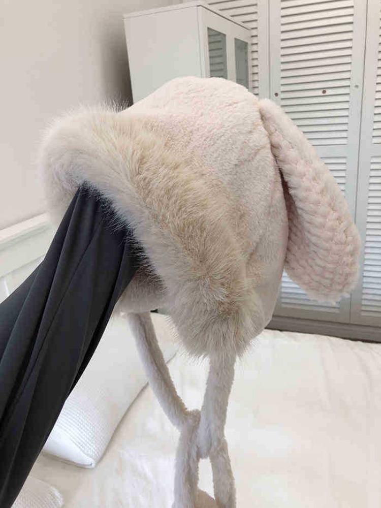 Winter Hat Female Fluffy Cute Rabbit Ears Lei Feng Hat Warm Ear Protection Hat Thickened Pullover Hat